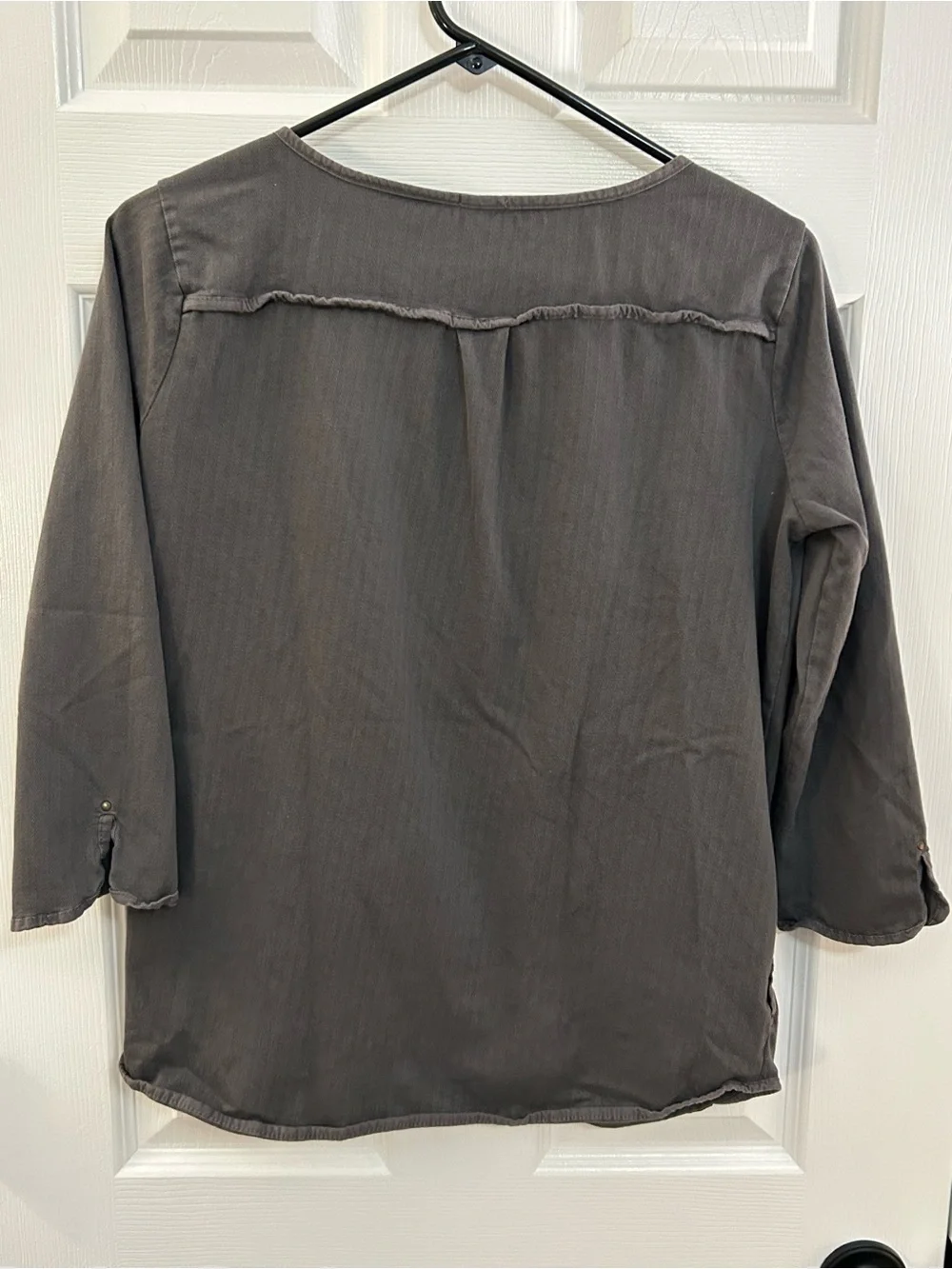 J.Crew Gray Utility Popover Blouse S 3/4 Sleeve Chest & Side Pockets